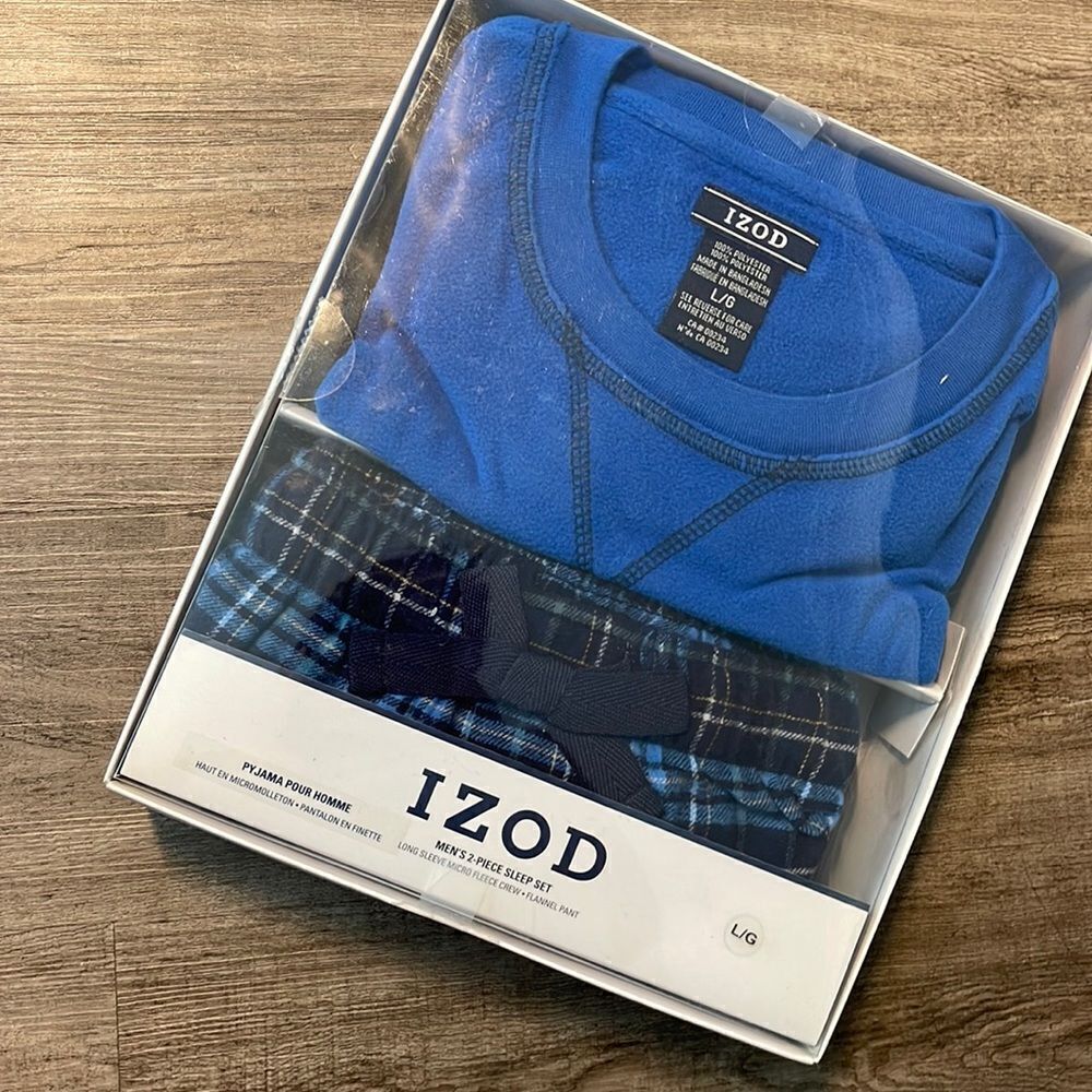 Izod Flannel Pants & Fleece Tee Pajama Set, Bright Blue